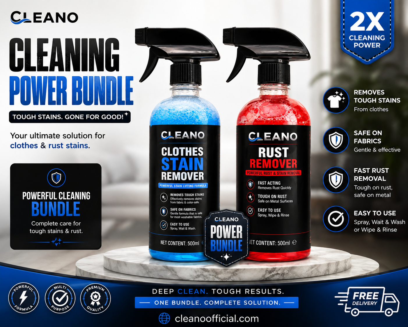 CLEANO Duo Power Cleaning Bundle – Clothes Stain Remover & Rust Remover